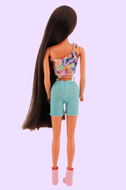 Kira Barbie Rerooted with Long Brown Hair + Freckles