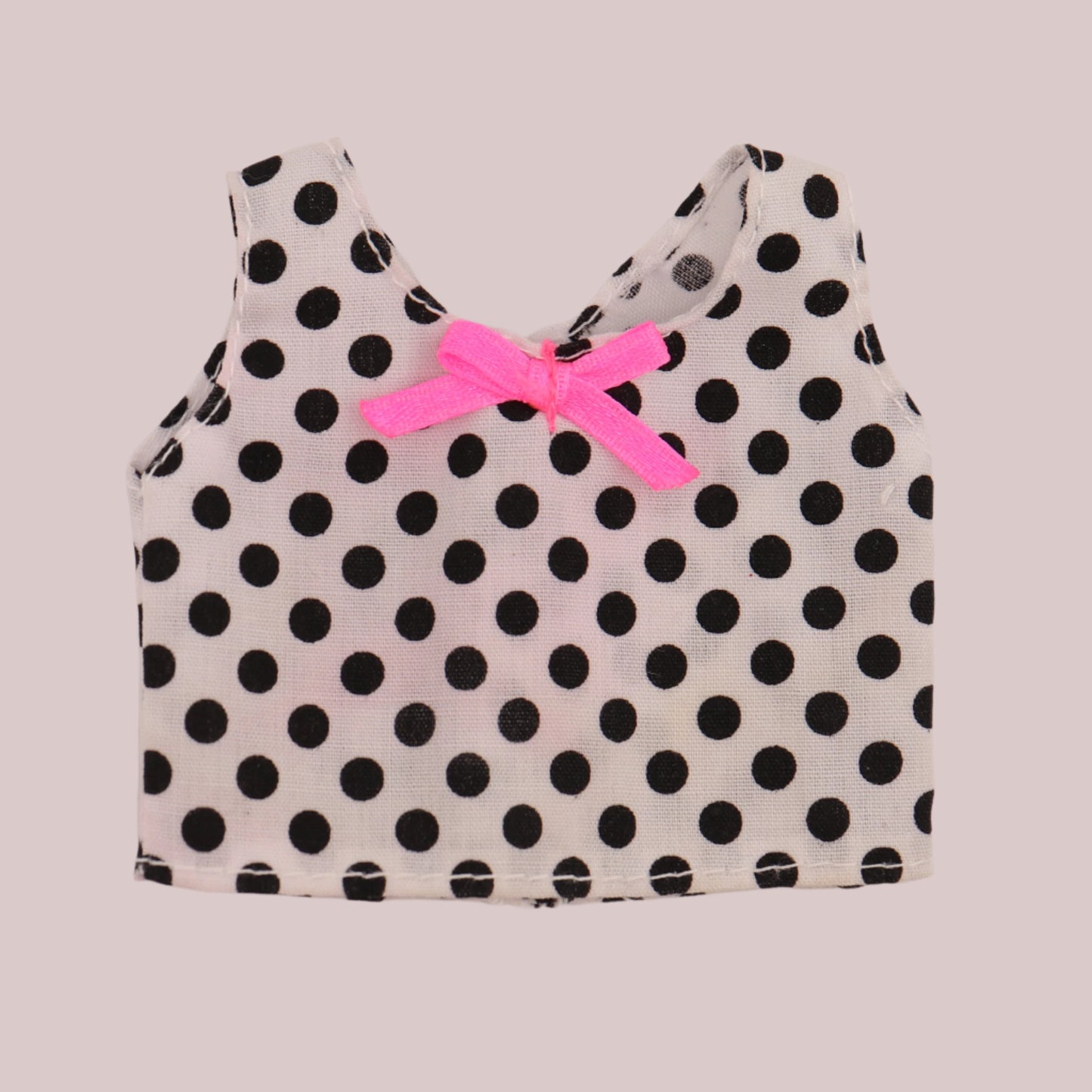 Black and White Polka-dot Top with Pink Bow