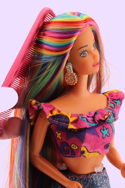 Custom Rainbow Rerooted Spanish Barbie