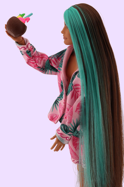 Extra Fly Ken Rerooted Brown and Turquoise Hair