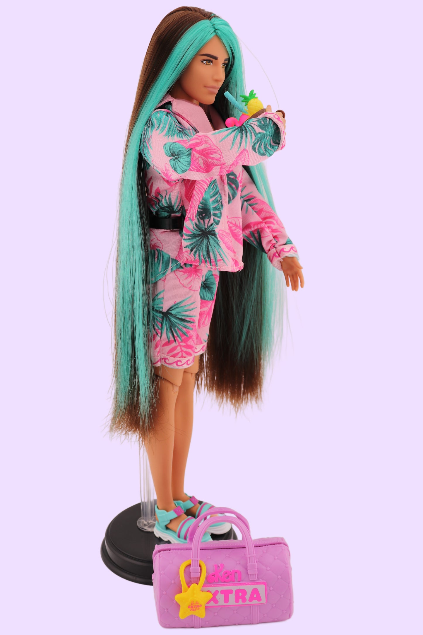 Extra Fly Ken Rerooted Brown and Turquoise Hair