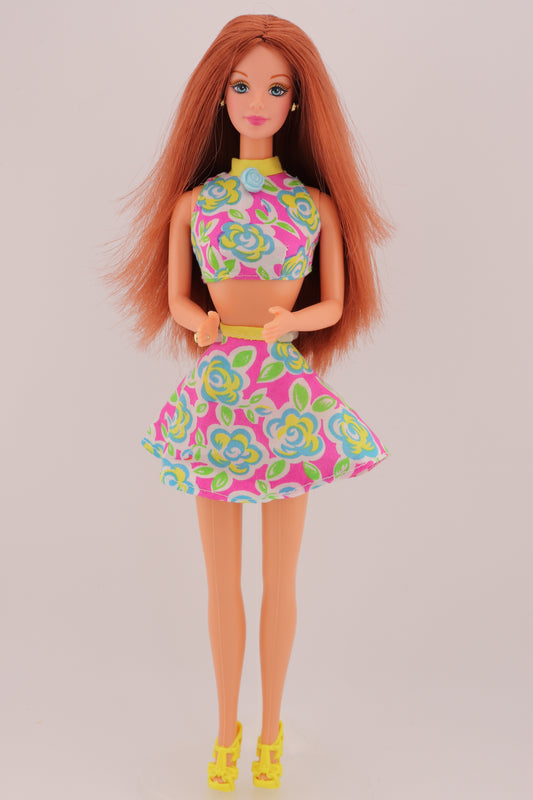 Portrait in Blue Barbie Restyled in Floral Outfit