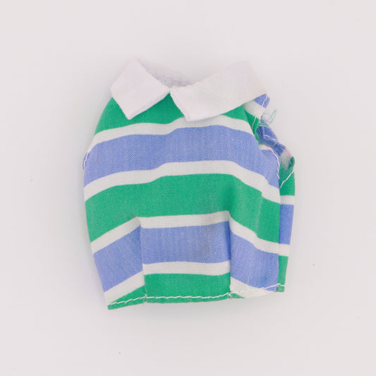 Blue and Green Striped Collared Crop Top