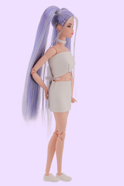 One of a Kind Odile Lavender and Metallic Hair with Hand Made Outfit