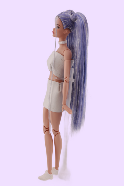 One of a Kind Odile Lavender and Metallic Hair with Hand Made Outfit