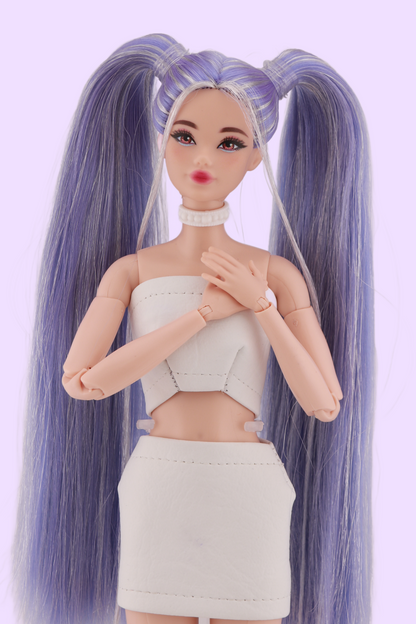 One of a Kind Odile Lavender and Metallic Hair with Hand Made Outfit