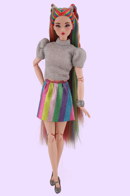 Signature Rainbow Hair Custom Reroot Odile Barbie
