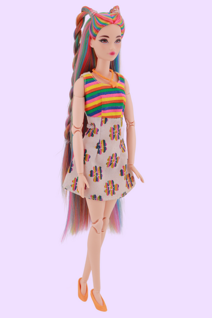 Signature Rainbow Hair Custom Reroot Odile Barbie