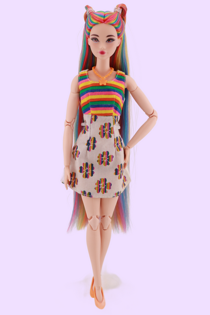 Signature Rainbow Hair Custom Reroot Odile Barbie