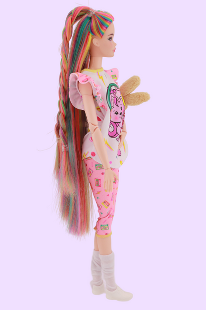 Signature Rainbow Hair Custom Reroot Odile Barbie