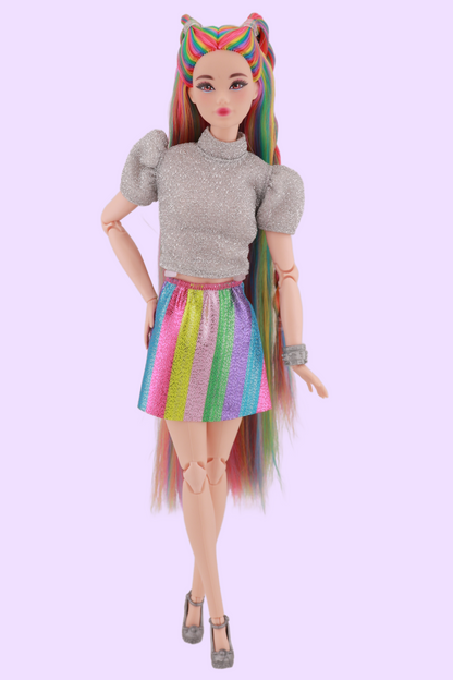 Signature Rainbow Hair Custom Reroot Odile Barbie